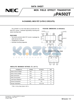 UPA502T datasheet - N-CHANNEL MOS FET 5-PIN 2 CIRCUITS