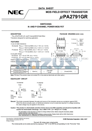UPA2791GR datasheet - MOS FIELD EFFECT TRANSISTOR SWITCHING N- AND P-CHANNEL POWER MOS FET