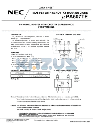 UPA507TE datasheet - P-CHANNEL MOS FET WITH SCHOTTKY BARRIER DIODE FOR SWITCHING