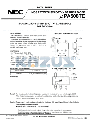 UPA508TE datasheet - N-CHANNEL MOS FET WITH SCHOTTKY BARRIER DIODE FOR SWITCHING