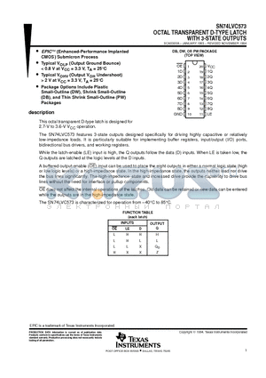 SN74LVC573 datasheet - OCTAL TRANSPARENT D-TYPE LATCH WITH 3-STATE OUTPUTS