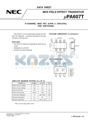 UPA607 datasheet - P-CHANNEL MOS FET 6-PIN 2 CIRCUITS FOR SWITCHING