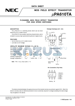 UPA610TA datasheet - P-CHANNEL MOS FIELD EFFECT TRANSISTOR FOR HIGH SPEED SWITCHING