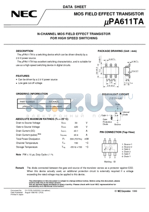 UPA611TA datasheet - N-CHANNEL MOS FIELD EFFECT TRANSISTOR FOR HIGH SPEED SWITCHING