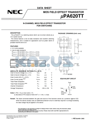 UPA620TT datasheet - N-CHANNEL MOS FIELD EFFECT TRANSISTOR FOR SWITCHING