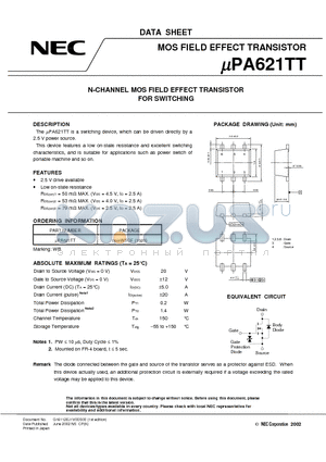 UPA621TT datasheet - N-CHANNEL MOS FIELD EFFECT TRANSISTOR FOR SWITCHING