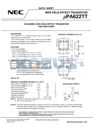 UPA622TT datasheet - N-CHANNEL MOS FIELD EFFECT TRANSISTOR FOR SWITCHING