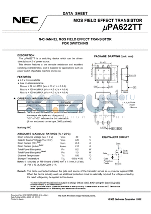UPA622TT-E2-A datasheet - N-CHANNEL MOS FIELD EFFECT TRANSISTOR FOR SWITCHING