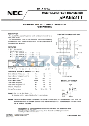 UPA652TT datasheet - P-CHANNEL MOS FIELD EFFECT TRANSISTOR FOR SWITCHING