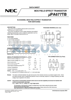 UPA677TB datasheet - N-CHANNEL MOS FIELD EFFECT TRANSISTOR FOR SWITCHING
