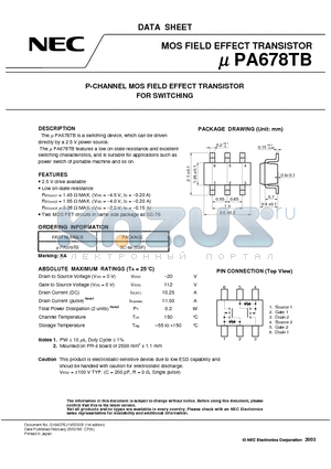 UPA678TB datasheet - P-CHANNEL MOS FIELD EFFECT TRANSISTOR FOR SWITCHING