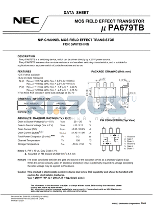 UPA679TB datasheet - N/P-CHANNEL MOS FIELD EFFECT TRANSISTOR FOR SWITCHING