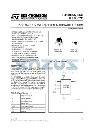 ST93C56C datasheet - 2K 128 x 16 or 256 x 8 SERIAL MICROWIRE EEPROM