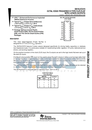 SN74LVC574 datasheet - OCTAL EDGE-TRIGGERED D-TYPE FLIP-FLOP WITH 3-STATE OUTPUTS