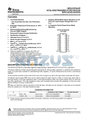 SN74LVC574A-EP datasheet - OCTAL EDGE-TRIGGERED D-TYPE FLIP-FLOP WITH 3-STATE OUTPUTS