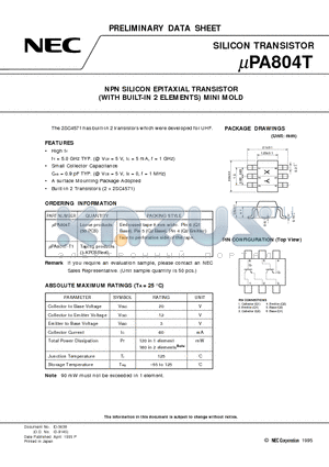 UPA804T datasheet - SILICON TRANSISTOR