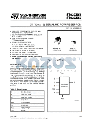ST93CS57 datasheet - 2K 128 x 16 SERIAL MICROWIRE EEPROM