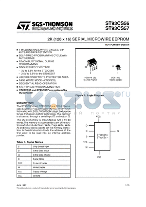 ST93CS57B1013TR datasheet - 2K 128 x 16 SERIAL MICROWIRE EEPROM