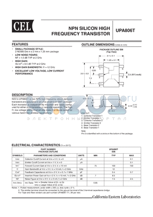 UPA806T-T1-A datasheet - NPN SILICON HIGH FREQUENCY TRANSISTOR