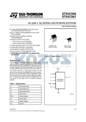 ST93CS66B1013TR datasheet - 4K 256 x 16 SERIAL MICROWIRE EEPROM