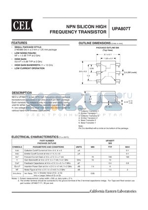 UPA807T datasheet - NPN SILICON HIGH FREQUENCY TRANSISTOR