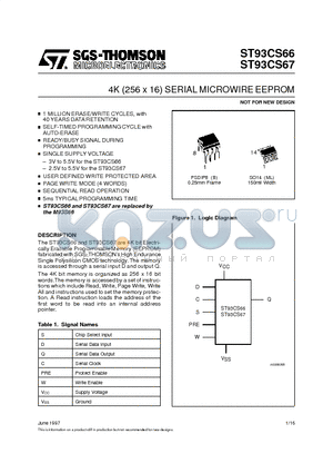 ST93CS67 datasheet - 4K 256 x 16 SERIAL MICROWIRE EEPROM