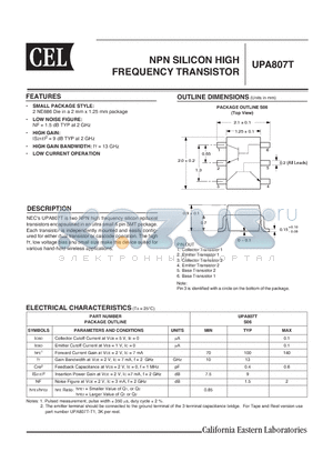 UPA807T-T1-A datasheet - NPN SILICON HIGH FREQUENCY TRANSISTOR