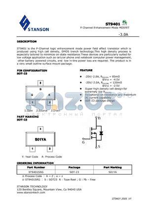 ST9401 datasheet - P Channel Enhancement Mode MOSFET