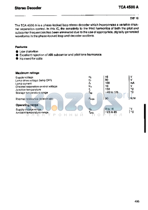 TCA4500A datasheet - STEREO DECODER