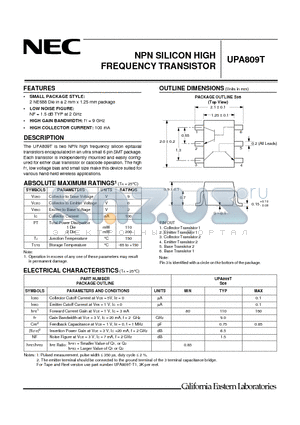 UPA809T-T1 datasheet - NPN SILICON HIGH FREQUENCY TRANSISTOR