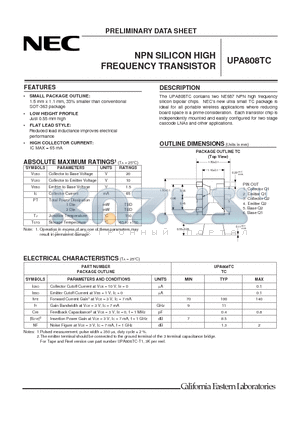 UPA808TC datasheet - NPN SILICON HIGH FREQUENCY TRANSISTOR