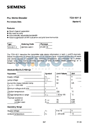 TCA4511-2 datasheet - PLL Stereo decoder