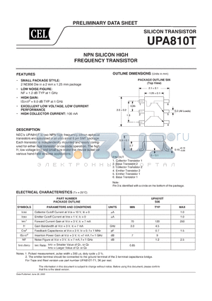 UPA810T datasheet - NPN SILICON HIGH FREQUENCY TRANSISTOR