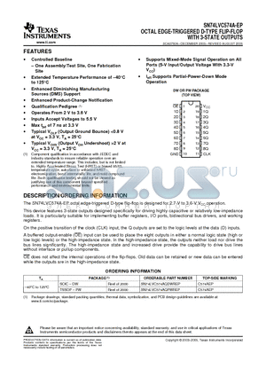 SN74LVC574AQPWREP datasheet - OCTAL EDGE-TRIGGERED D-TYPE FLIP-FLOP WITH 3-STATE OUTPUTS