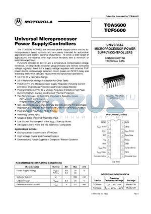 TCA5600 datasheet - UNIVERSAL MICROPROCESSOR POWER SUPPLY/CONTROLLERS