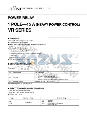 VR-12 datasheet - POWER RELAY 1 POLE-15 A (HEAVY POWER CONTROL)