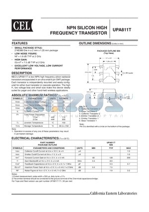 UPA811T datasheet - NPN SILICON HIGH FREQUENCY TRANSISTOR