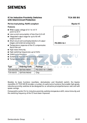 TCA505BG datasheet - IC for Inductive Proximity Switches with Short-Circuit Protection