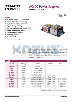 TOP60124 datasheet - AC/DC Power Supplies