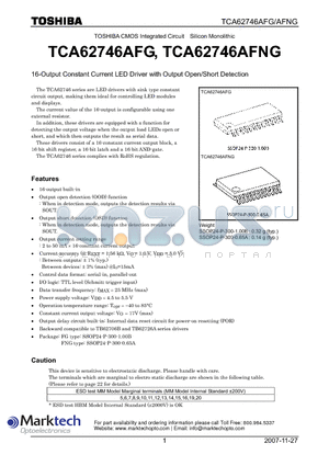 TCA62746AFG datasheet - 16-Output Constant Current LED Driver with Output Open/Short Detection