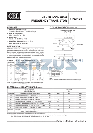 UPA812T datasheet - NPN SILICON HIGH FREQUENCY TRANSISTOR