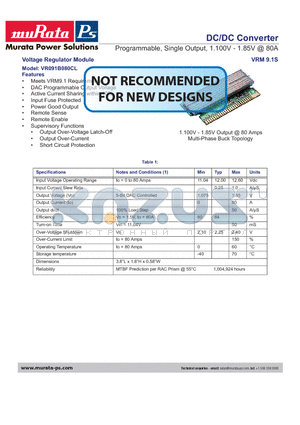 VR091B080CL datasheet - DC/DC Converter Programmable, Single Output, 1.100V - 1.85V @ 80A