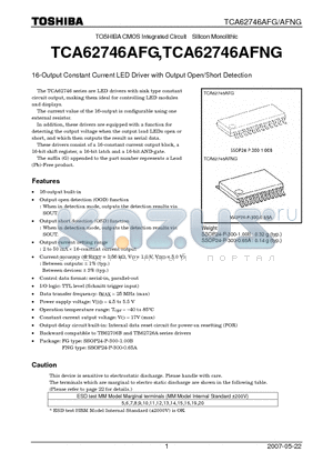 TCA62746AFNG datasheet - 16-Output Constant Current LED Driver with Output Open/Short Detection