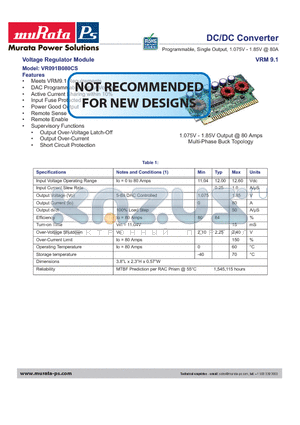 VR091B080CS datasheet - DC/DC Converter Programmable, Single Output, 1.075V - 1.85V @ 80A