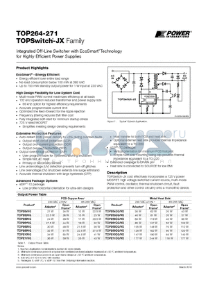 TOP271EG/VG datasheet - Integrated Off-Line Switcher with EcoSmart Technology for Highly Efficient Power Supplies