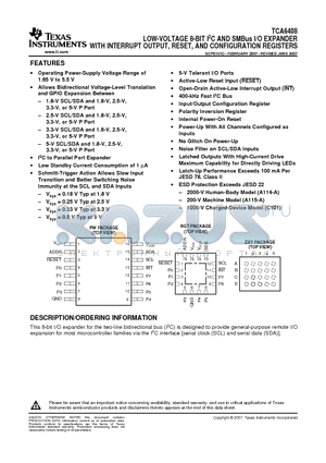 TCA6408 datasheet - LOW-VOLTAGE 8-BIT I2C AND SMBus I/O EXPANDER WITH INTERRUPT OUTPUT, RESET, AND CONFIGURATION REGISTERS