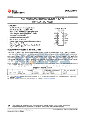 SN74LVC74A-Q1 datasheet - DUAL POSITIVE-EDGE-TRIGGERED D-TYPE FLIP-FLOP WITH CLEAR AND PRESET