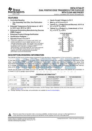 SN74LVC74A-EP datasheet - DUAL POSITIVE EDGE TRIGGERED D-TYPE FLIP-FLOP WITH CLEAR AND PRESET