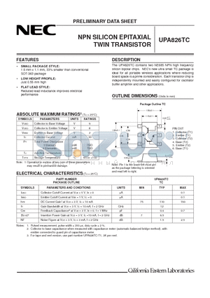 UPA826TC_01 datasheet - NPN SILICON EPITAXIAL TWIN TRANSISTOR