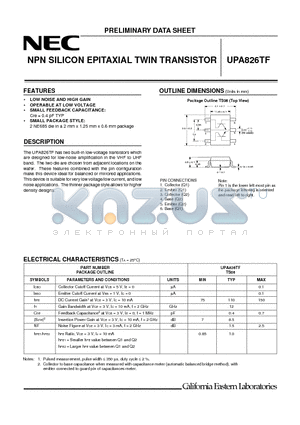 UPA826TF datasheet - NPN SILICON EPITAXIAL TWIN TRANSISTOR